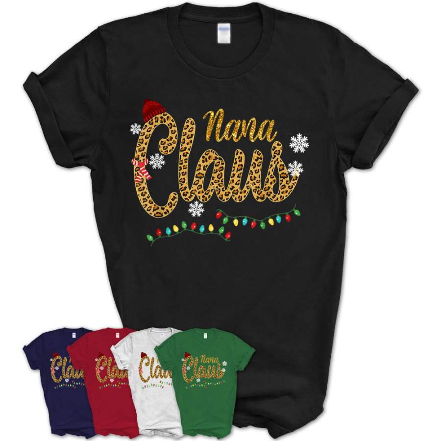 Nana Claus Leopard Christmas Funny Nana Gift For Mom Women T-Shirt – Teezou Store