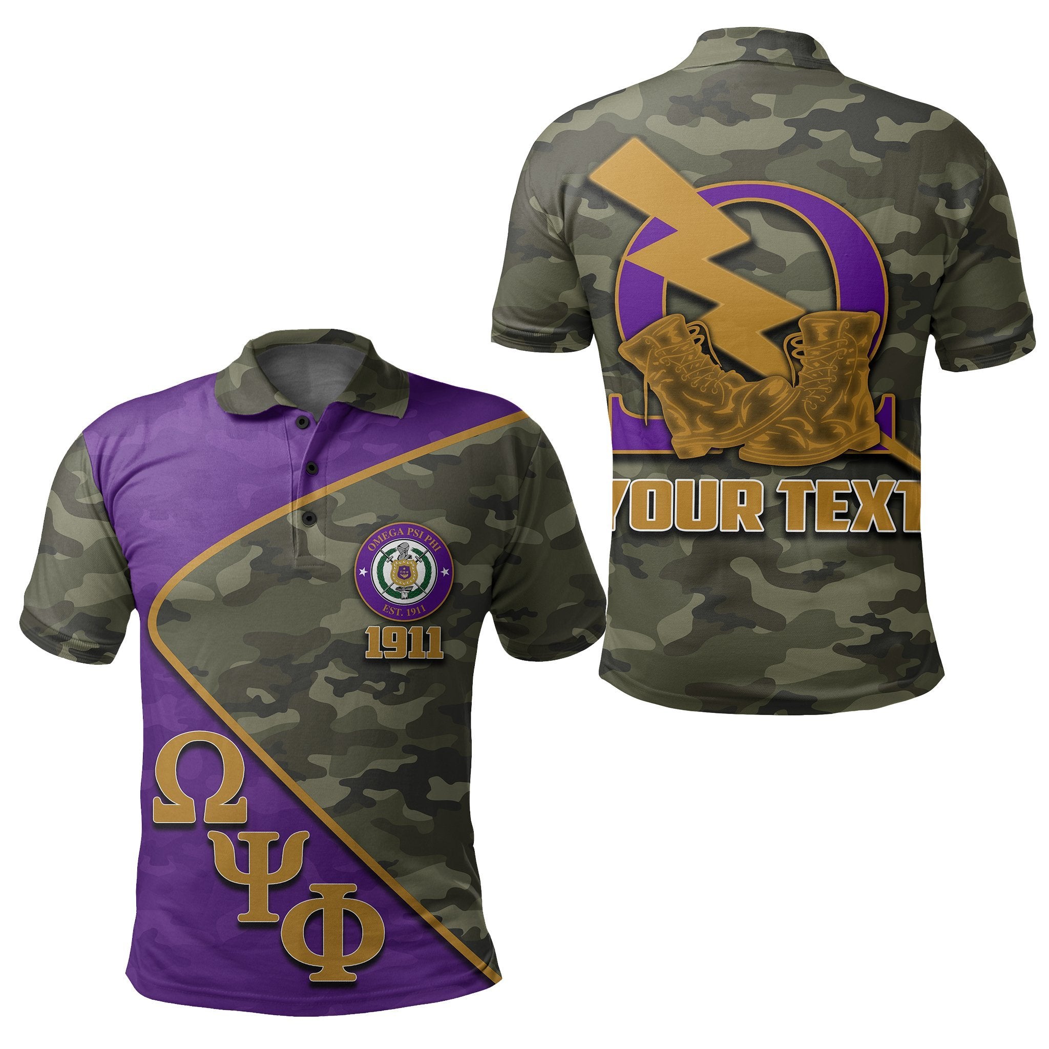 (Custom Personalised)Greek Life Polo Shirt Omega Psi Phi Army Style Lt6