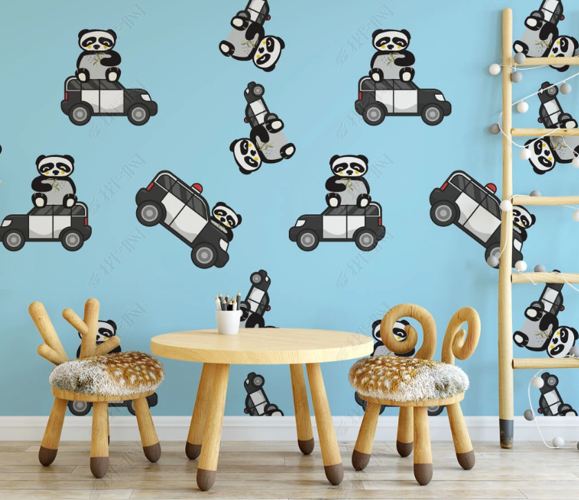 3D Cartoon Blue Animal Panda Wall Mural Wallpaper Lqh 111