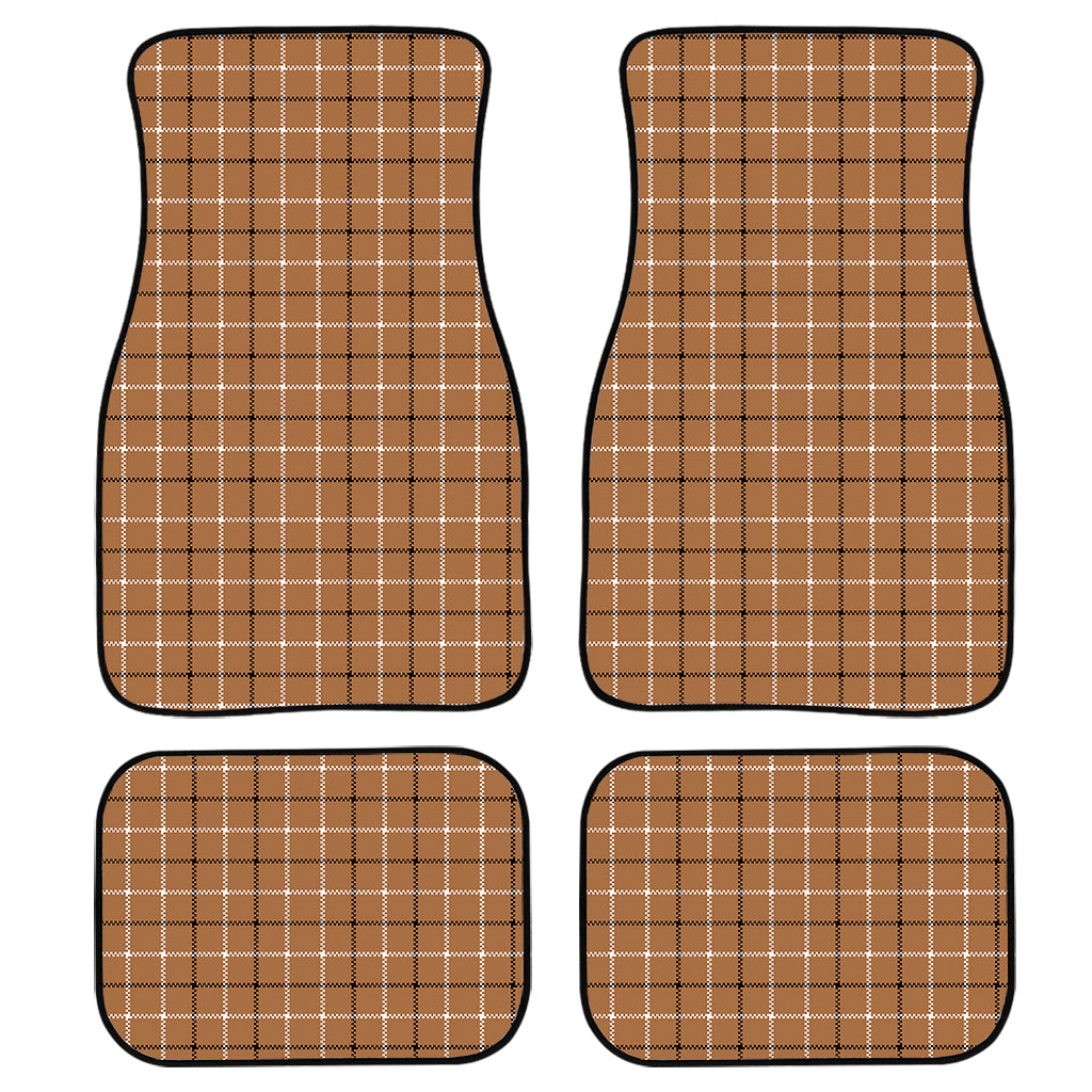 Brown Tattersall Pattern Print Front And Back Car Floor Mats, Front Car Mat