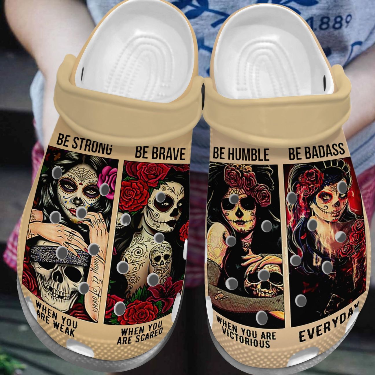 Skull Be Strong Be Humble Personalize Clog, Custom Name, Text, Fashion Style For Women, Men, Kid, Print 3D Whitesole