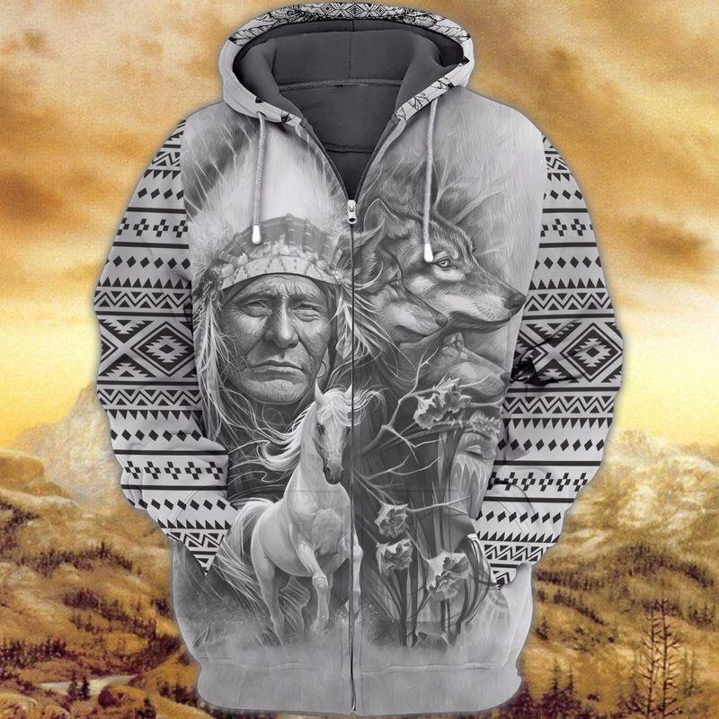 Native People With Animals 3D Zipper Hoodie