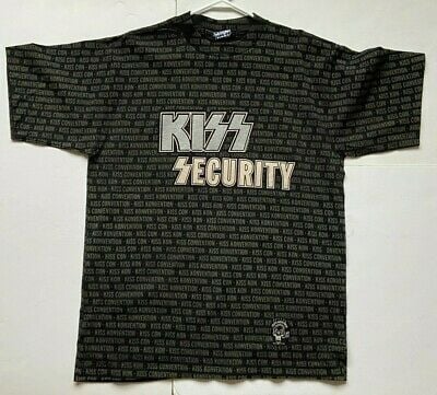 Vintage Kiss Band T-shirt All Over Art Convention Concert Tour Security Unworn 3967