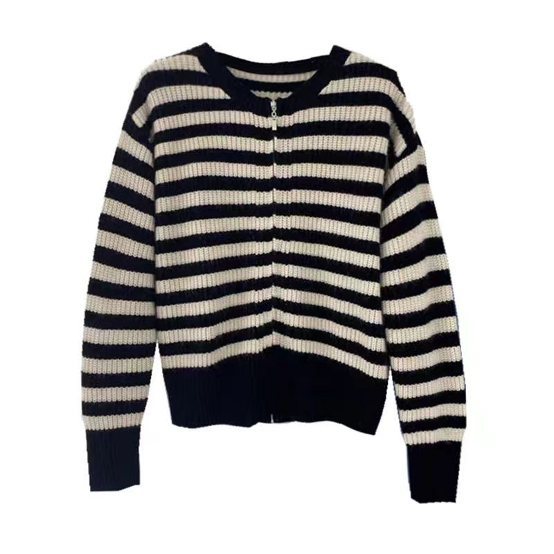 White Black Striped Short Cardigan Women Korean Fashion Sweater Elegant Long Sleeve Top 2022 Spring cardigan women traf alx