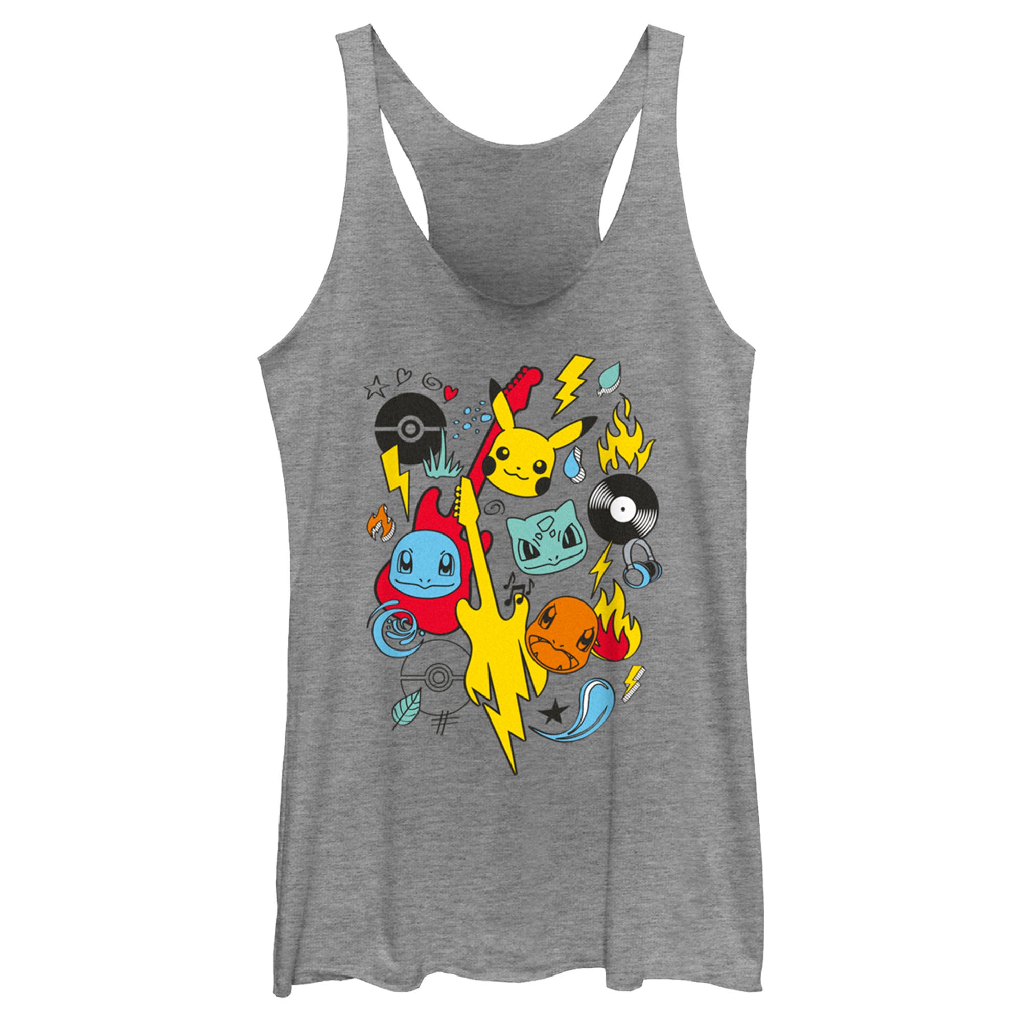 Women’S Pokemon Music Rocks Starters Racerback Tank Top