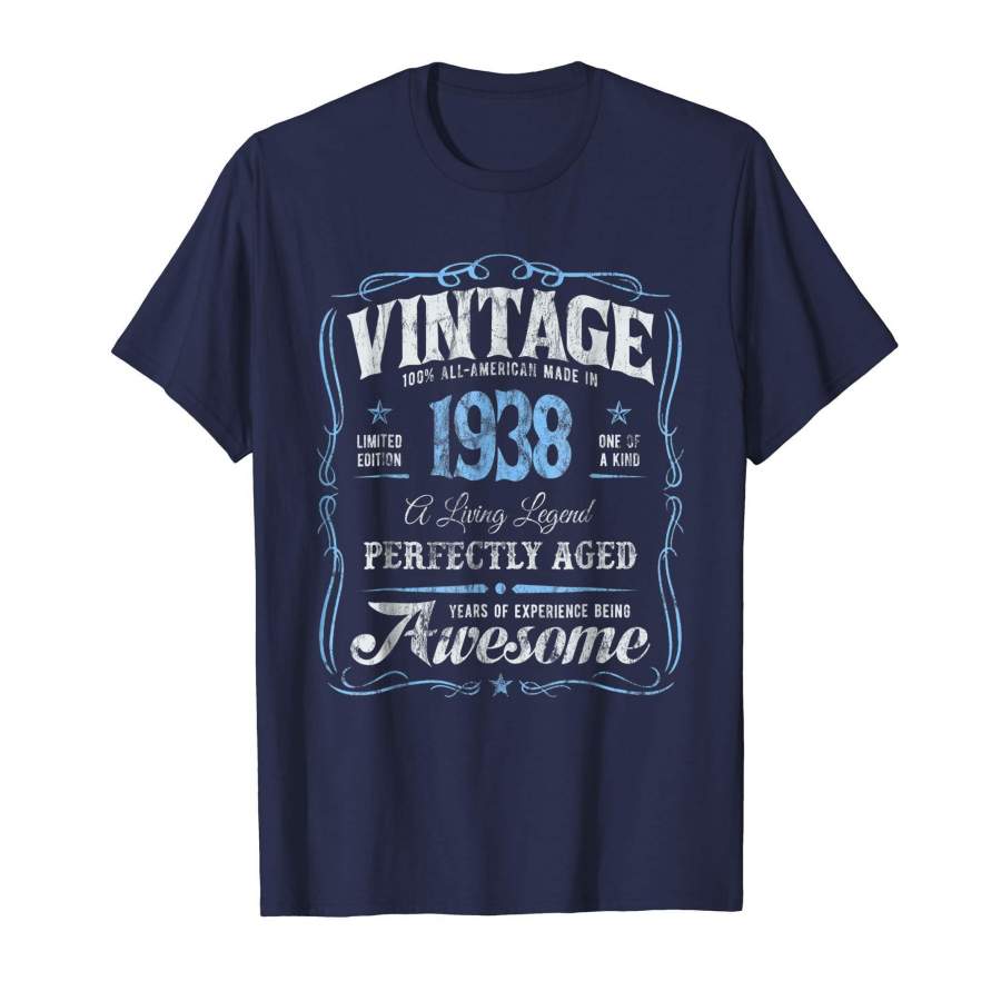 80th Birthday T-Shirt Made In 1938 Vintage 80 Years Old Gift