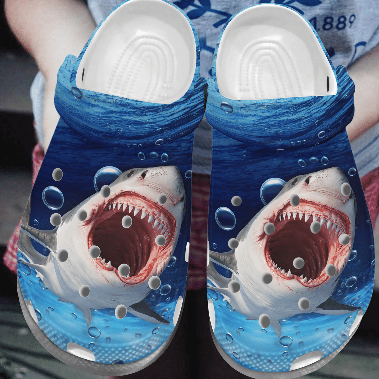 White Shark With Open Mouth Personalized Clog, Custom Name, Text, Color, Number Fashion Style For Women, Men, Kid, Print 3D