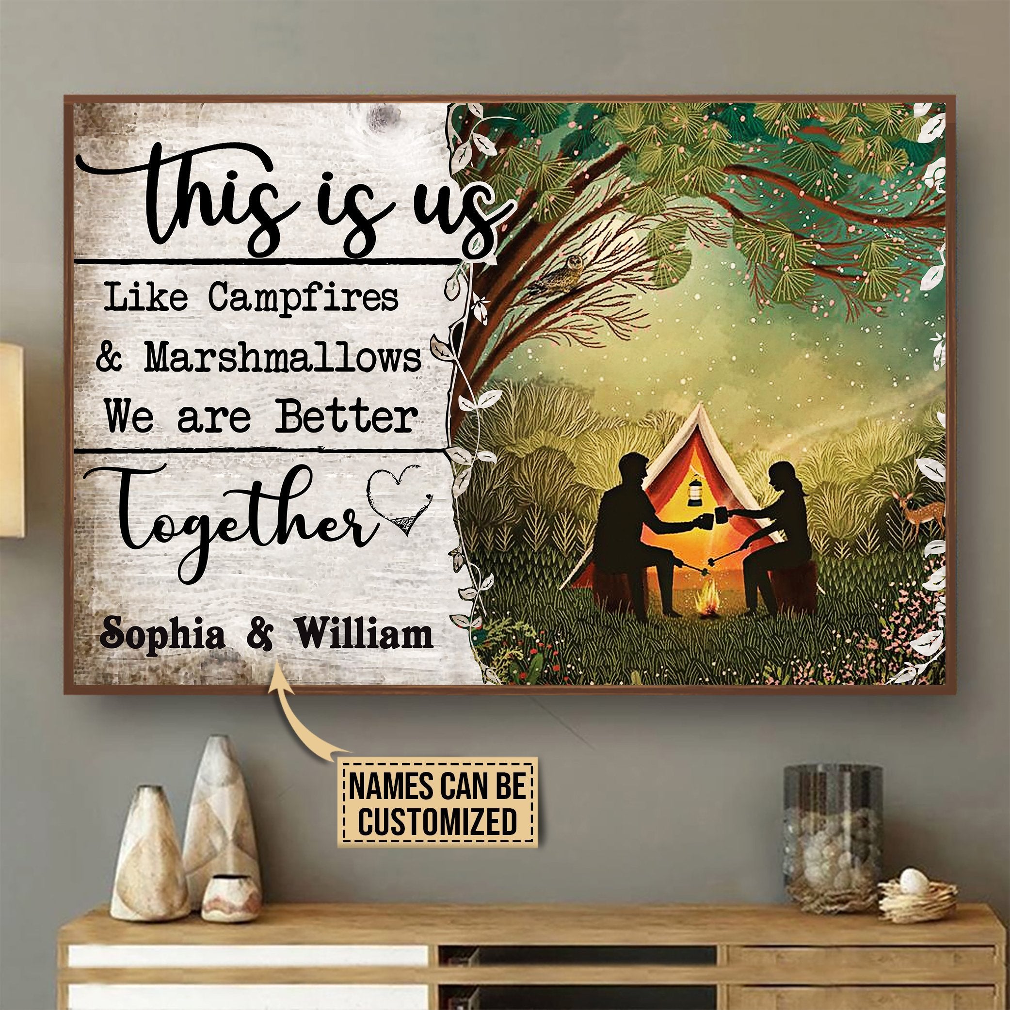 Aeticon Gifts Personalized Camping Campfire And Marshmallos Canvas Mom Dad Gift Home Decor