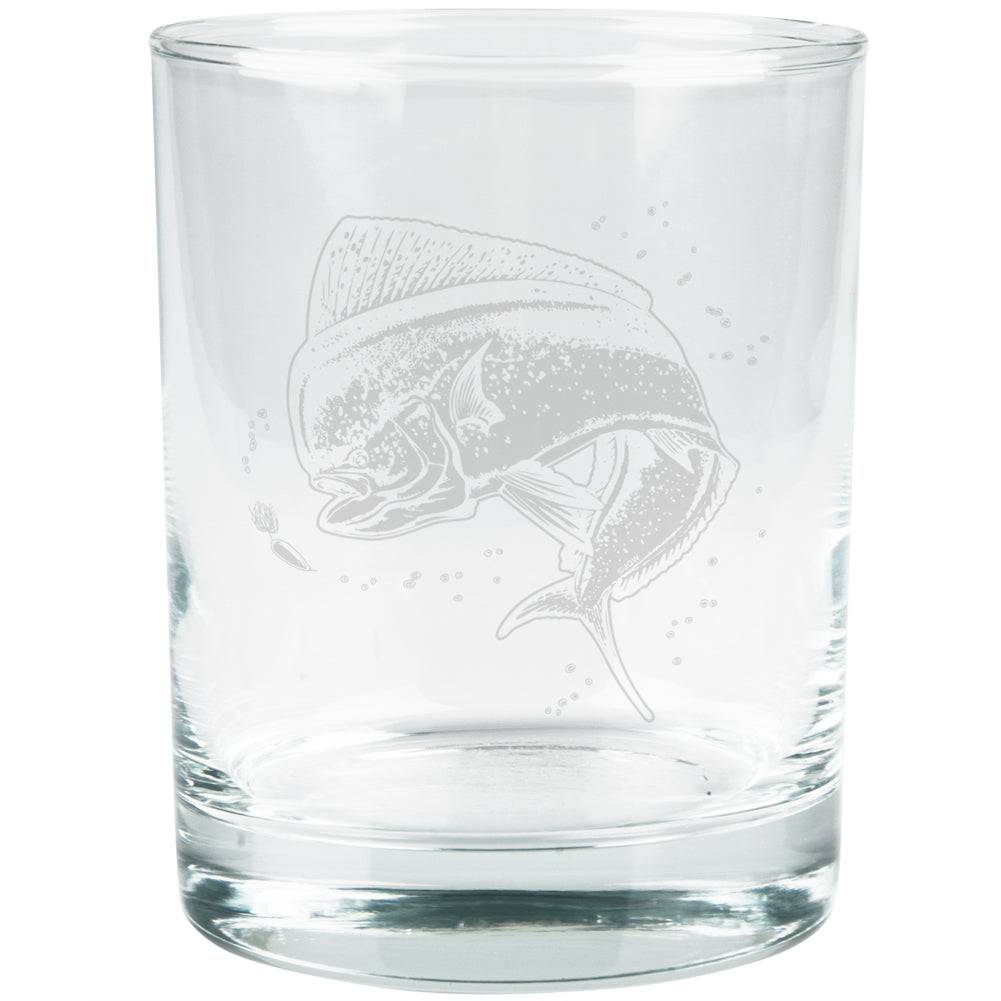 Dorado Mahi-Mahi Dolphin Fish Etched Glass Tumbler