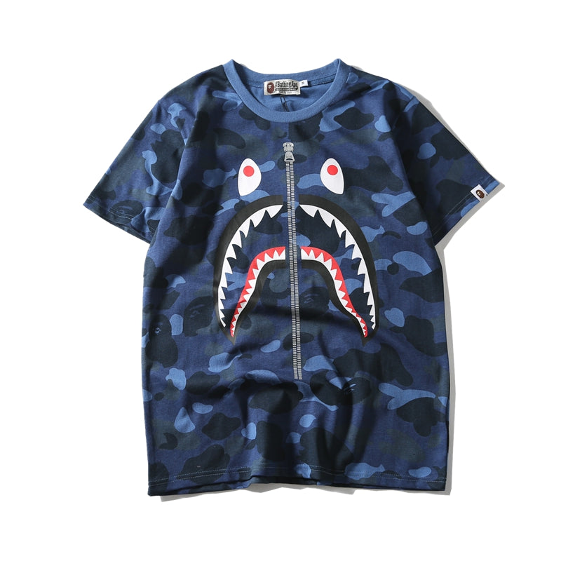 Bape Camo Shark T Shirt Bape Green Pink Blue Purple Cotton Tee 1076