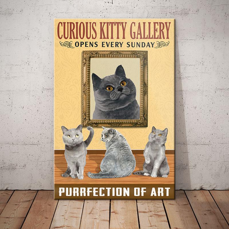 British Shorthair Cat Canvas And Poster Curious Kitty Art Gallery | Art Print | Home Decor | Room Decor | Wall Art