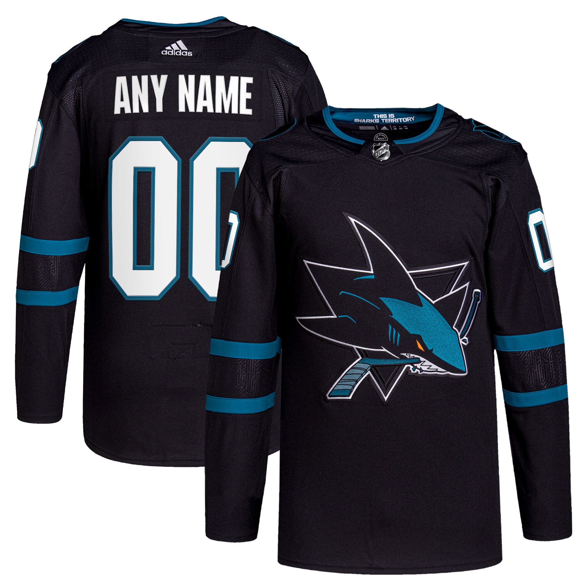 Men's San Jose Sharks adidas Black Alternate Primegreen Authentic Pro Custom Jersey