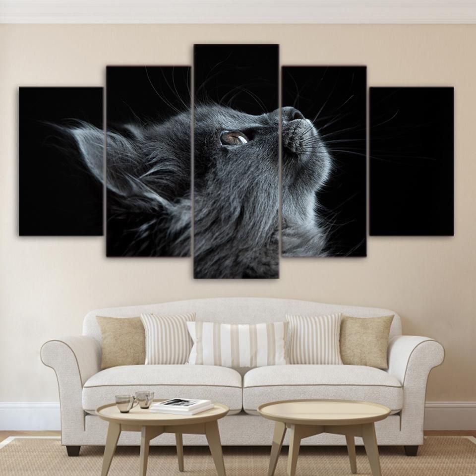 Animal Black Cat Animal 5 Panel Canvas Art Wall Decor