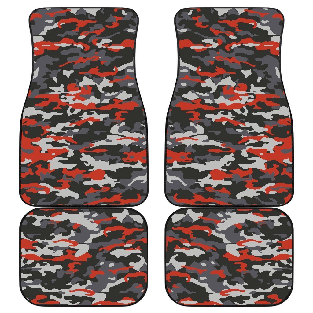 Orange Black And Grey Camouflage Print Front And Back Car Floor Mats, Front Car Mat