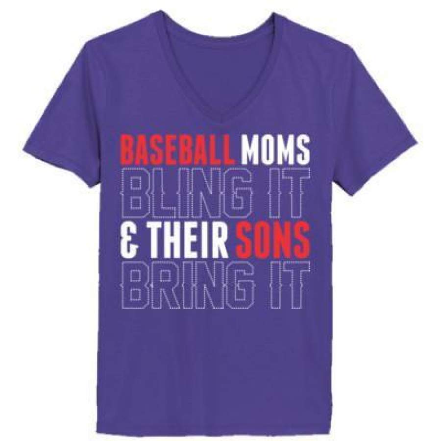 AGR Baseball Moms Bling It And Their Sons Bring It – Ladies’ V-Neck T-Shirt