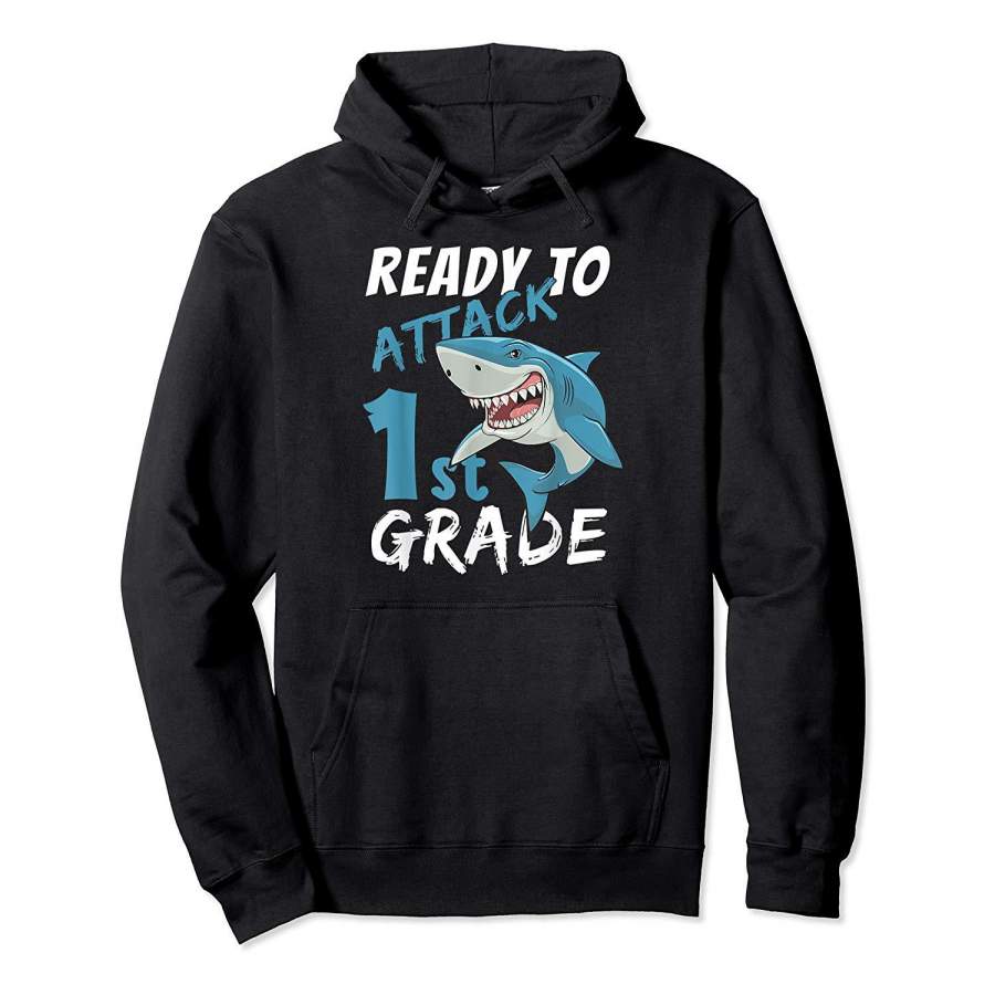 1St Grade Cute Shark Back To School Boys Gifts Hoodie Premium Tee