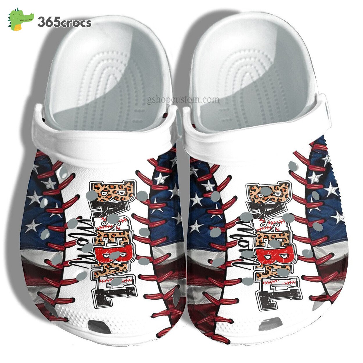 America Baseball Mom Leopard Croc Shoes Gift Mommy Mom Lover USA Flag Shoes Gift Women