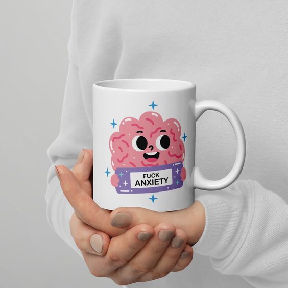 Anxiety, Full Wrap Mug. Brain Mug With Bandaid