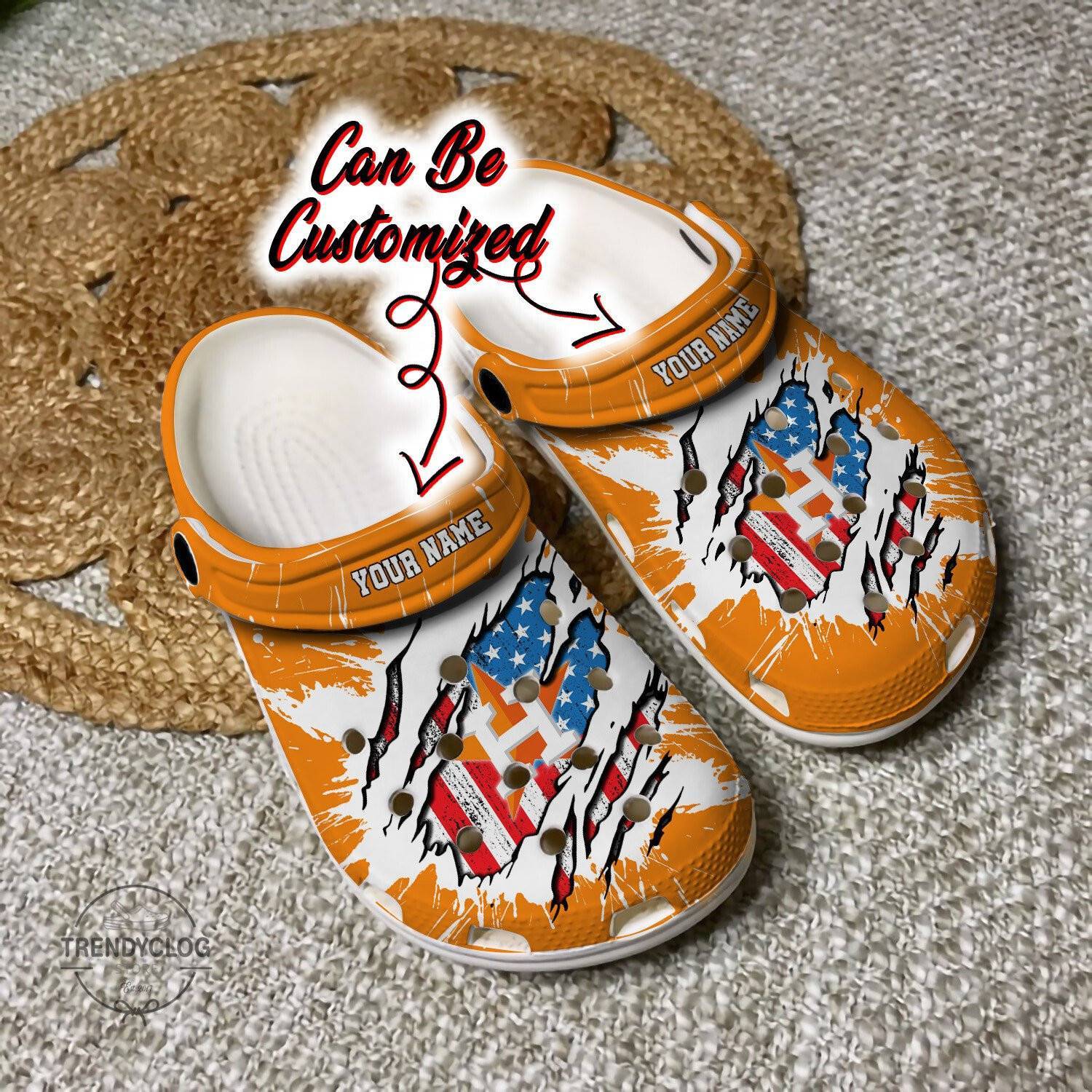 Astros Personalized HAstros Baseball Ripped American Flag Clog Crocss Shoes