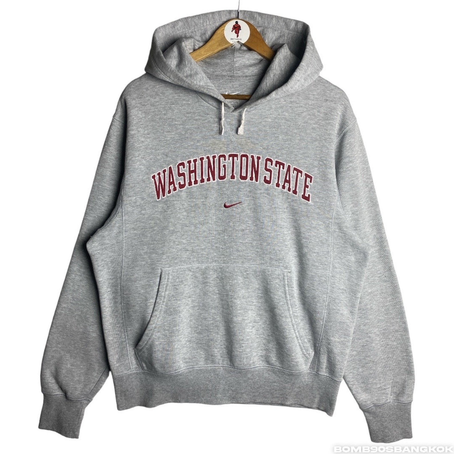 Vintage NIKE Center Logo Washington State University Embroidered Gray Hoodie Sweater Pullover Long Sleeve Sweatshirt