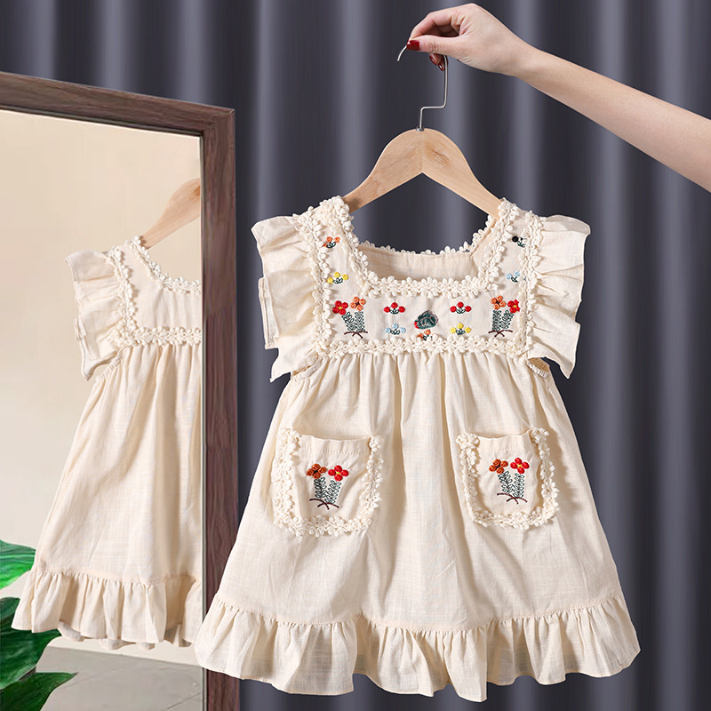 Summer Dress Dress for Young Girls Girls Dress Summer Vintage Embroidered Sundress Little Girls Fly Sleeve Princess Dress alx