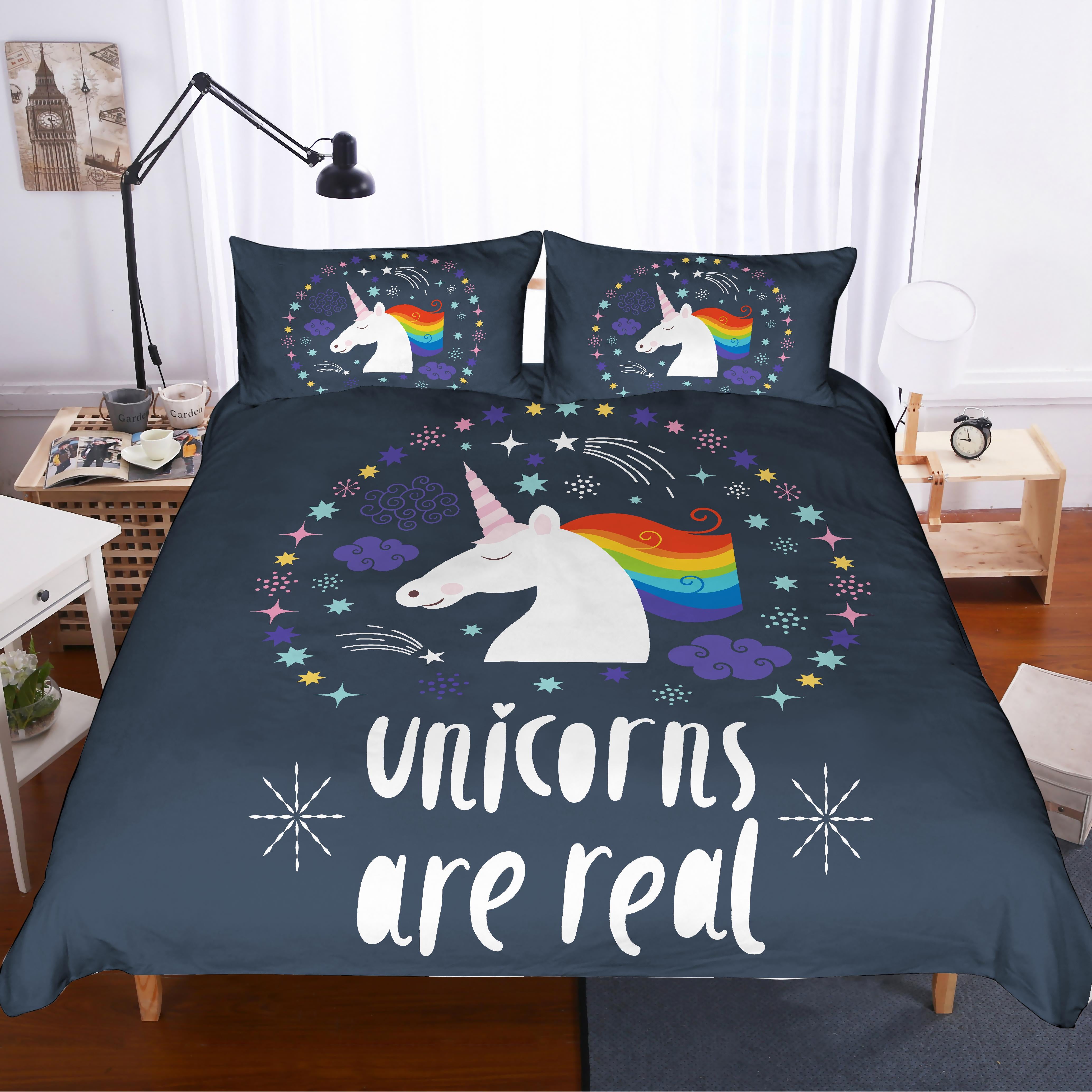 3D Black Unicorn Quilt Cover Set Bedding Set Pillowcases 172