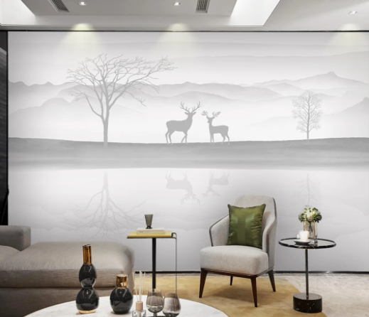 3D Grey Landscape Animal Elk Wall Mural Wallpaper Lqh 5