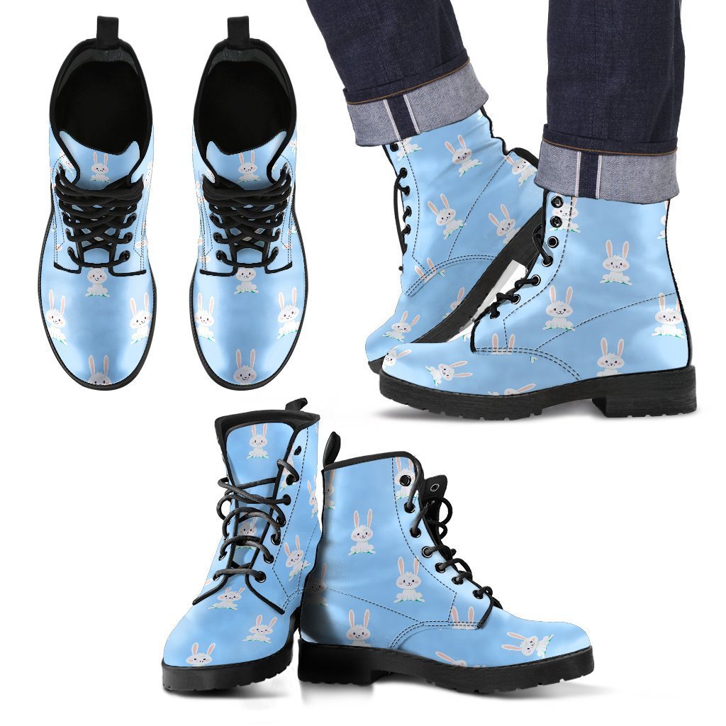 Rabbit Bunny Print Pattern Men Women Leather Boots Fashion Boots Custom Shoes