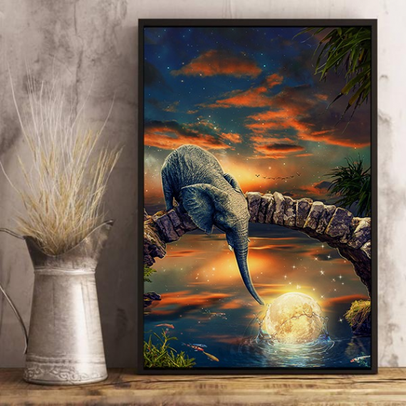 Elephant With The Moon Canvas Art And Poster Cm