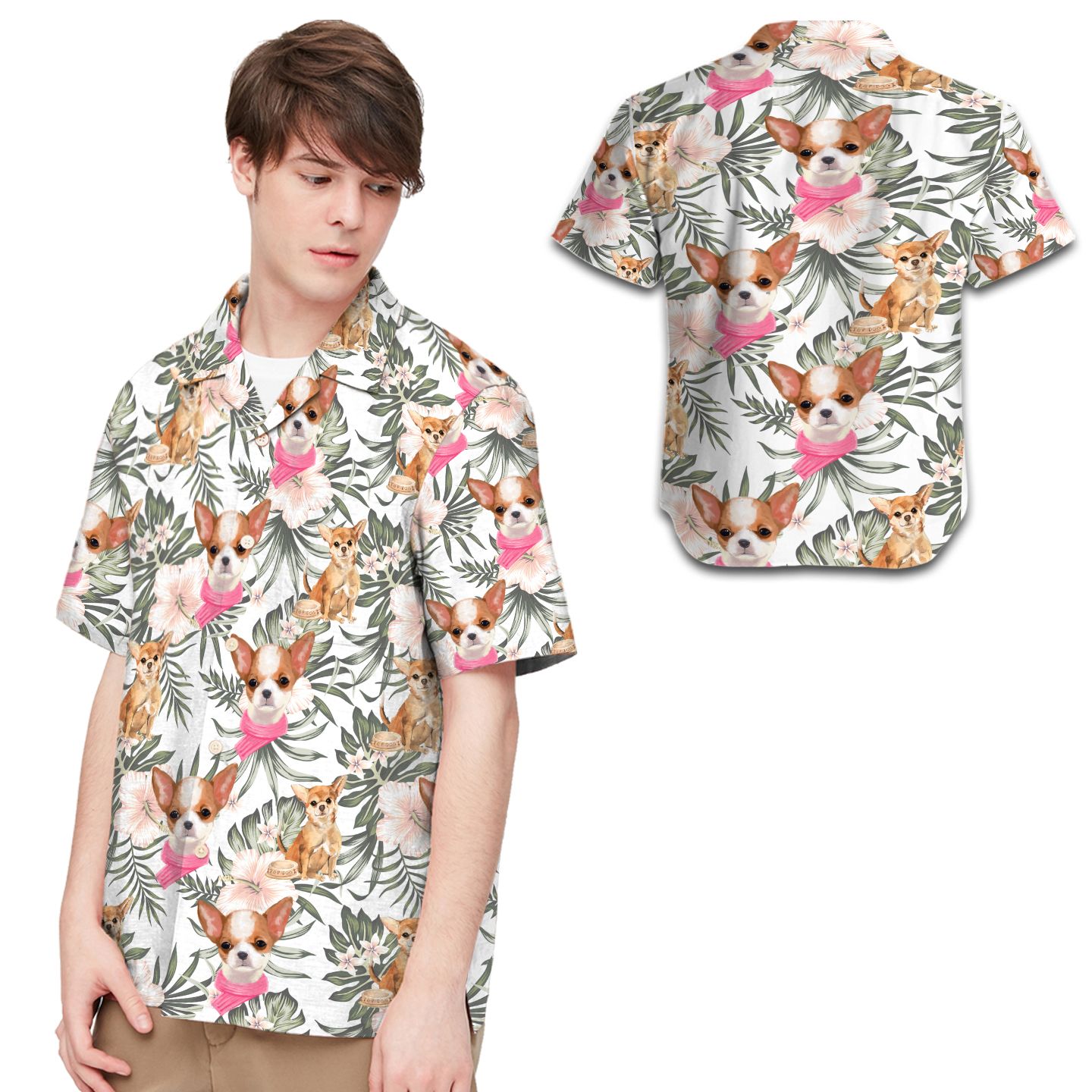 Chihuahua Tropical Leaves Hibiscus Men Hawaii Shirt For Dog Lovers Ha105915