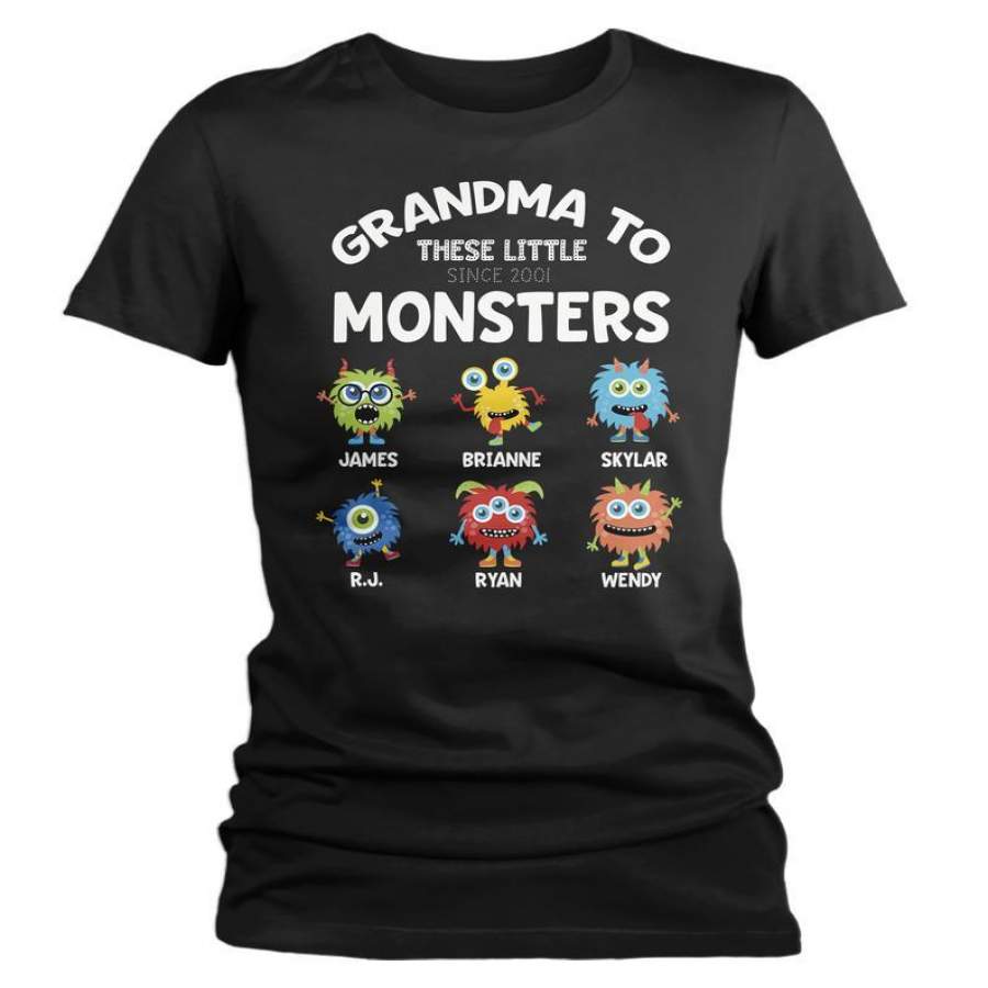 Women’s Personalized Grandma T-Shirt Grandma To Little Monsters Cute Custom Grandma Gift Idea Mother’s Day Gifts