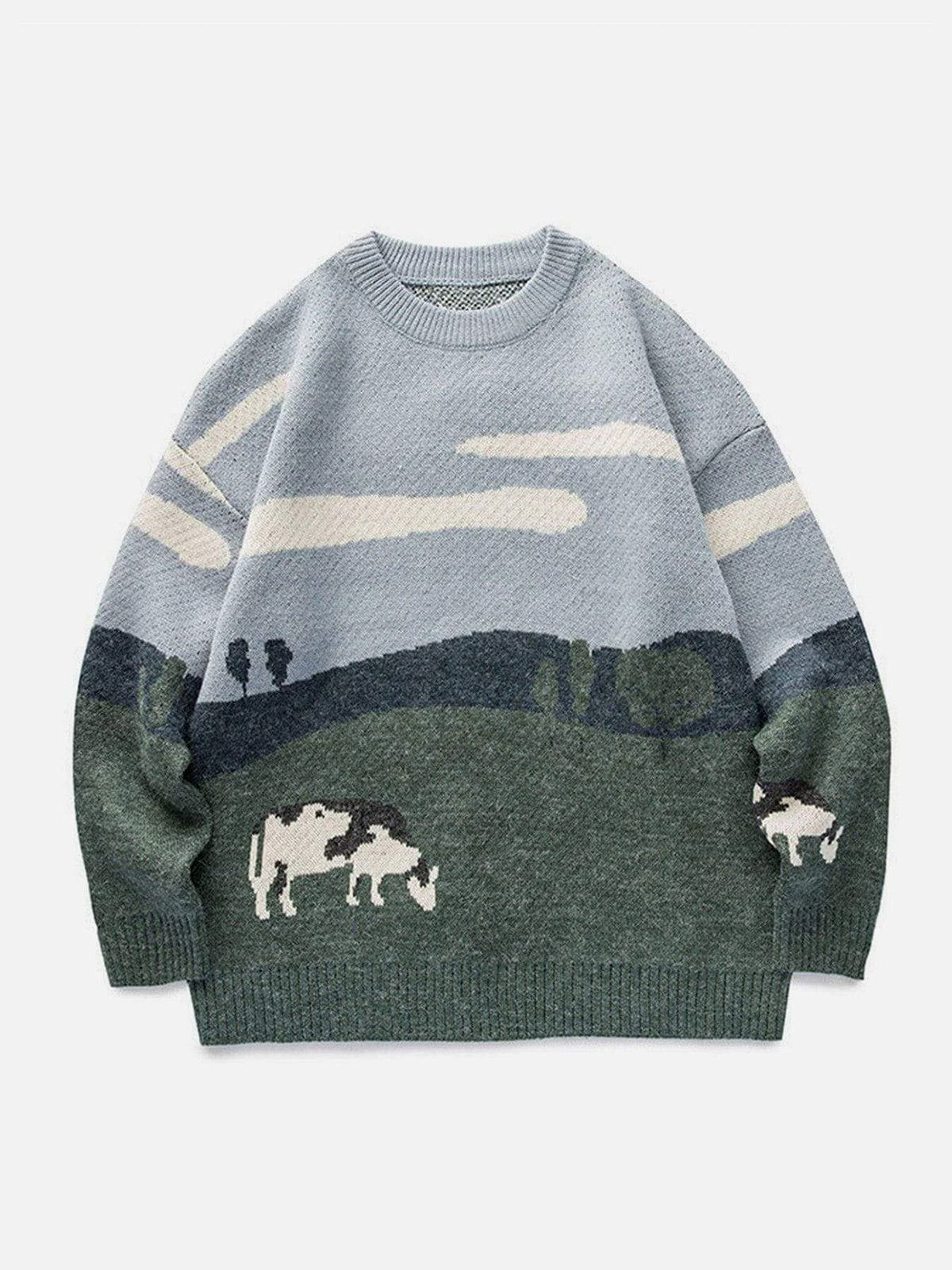 Talishko™ – Vintage Prairie Cow Pattern Streetwear Sweater