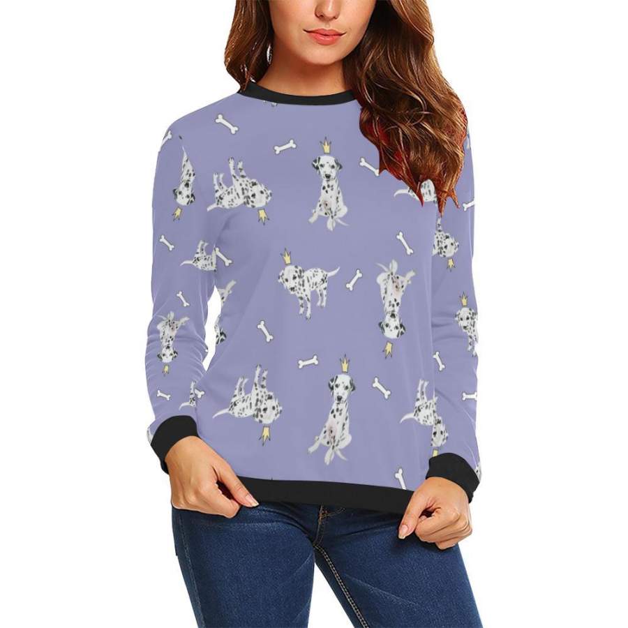 Puppy Dalmatian Dog Pattern Print Women Crewneck Sweatshirt