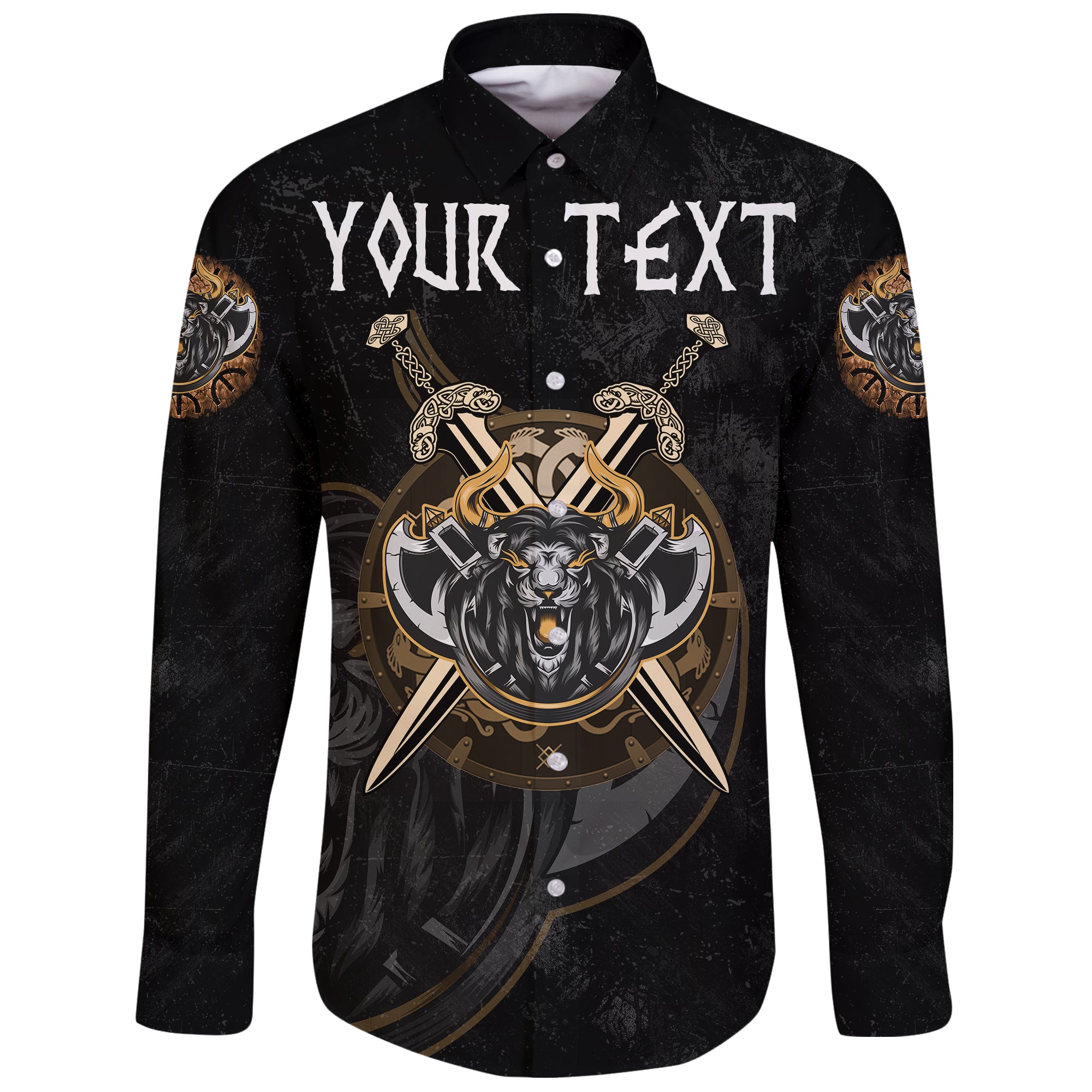 (Custom) Viking Style Long Sleeve Button Shirt – Viking Lion A27