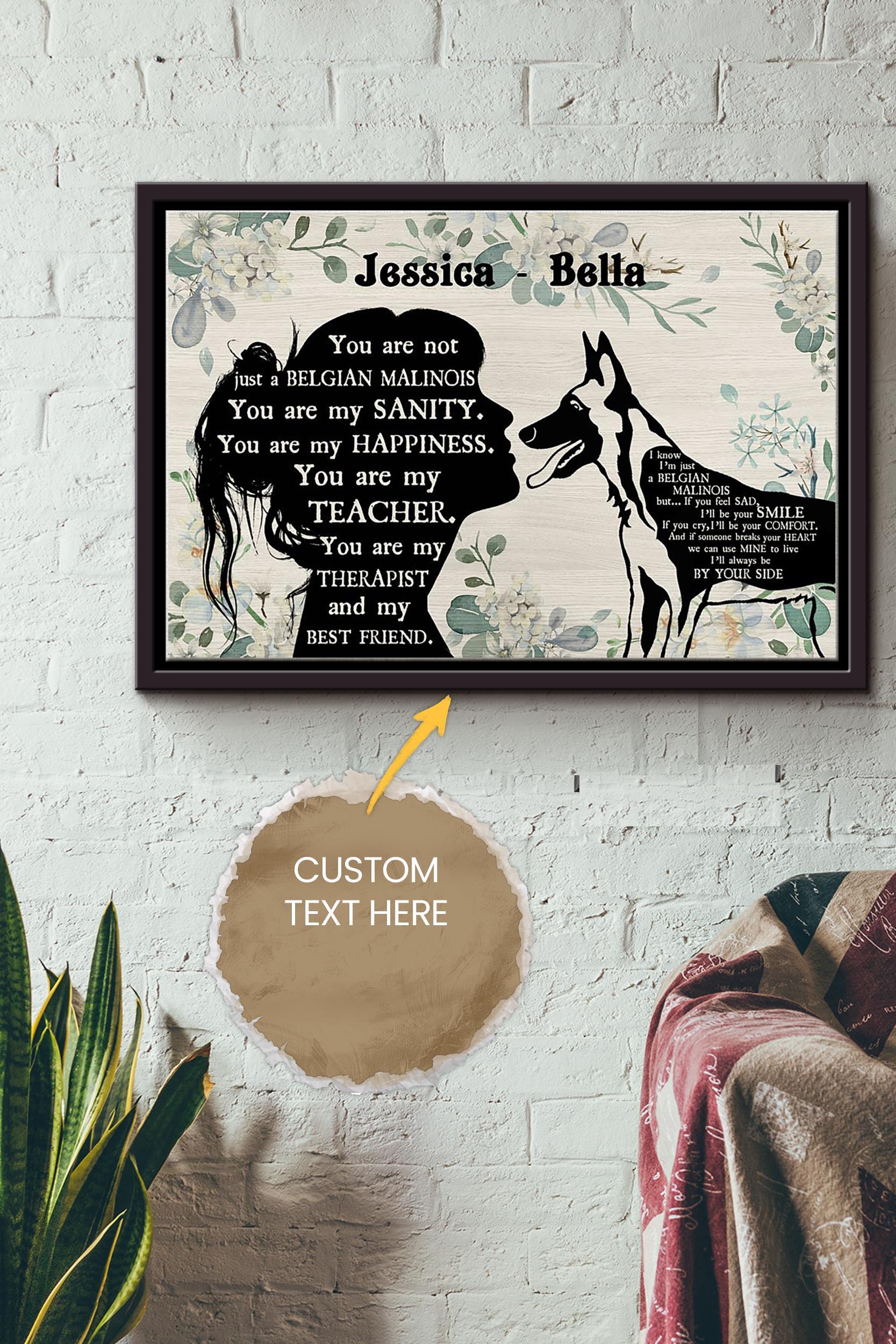 Belgian Malinois Girl Therapist Best Friend Personalized Poster – Animal Wall Art – Gift For Dog Lover Dog Foster Puppy Fan Framed Matte Canvas