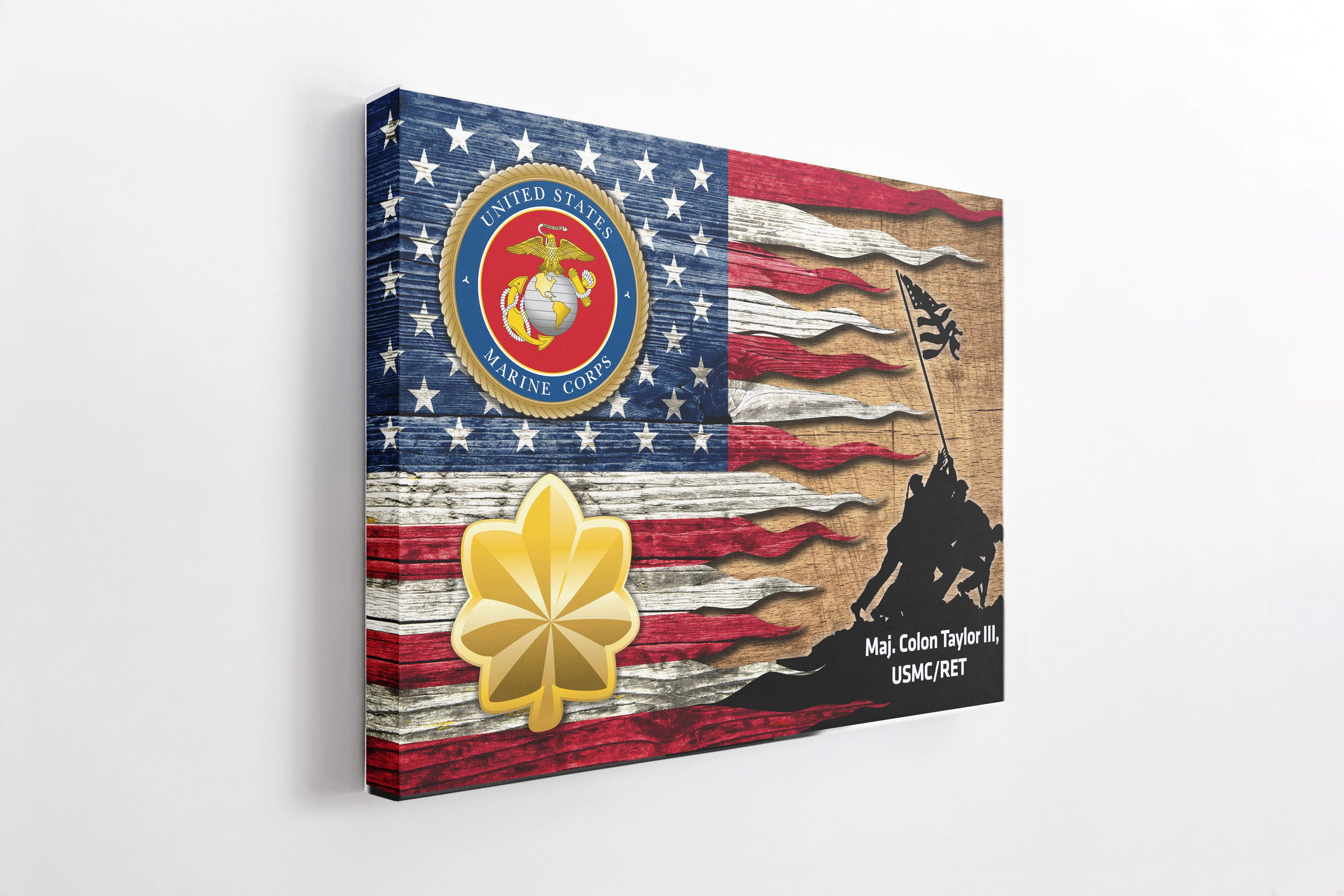 USMC O-4 Stand For Flag 36×24 Landscape Canvas .75in Frame