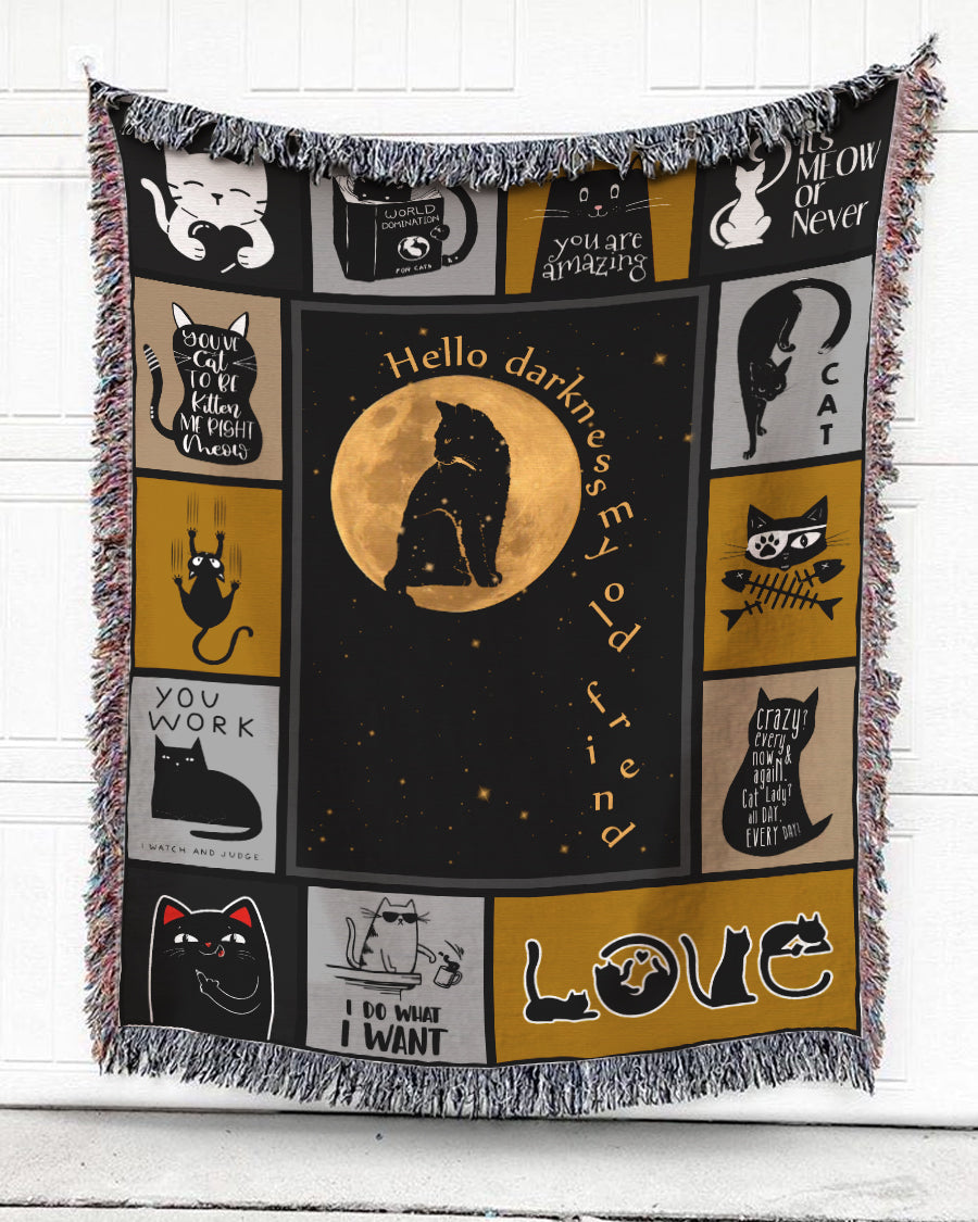 Woven Throw For Animal Lovers Christmas Gift, Black Cat – My Old Friend, Cotton Blanket