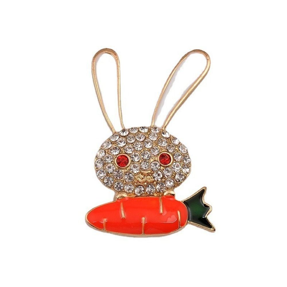 Cute Cartoon Rabbit Carrot Brooches Fashion Rhinestone Bunny Badge Pin Jacket Sweater Coat Decor For Women Jewelry Accessories alx