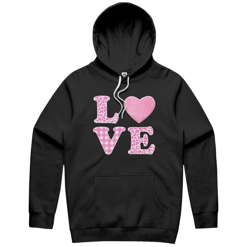 Pink Valentines Love Heart Leopard Plaid Hoodie