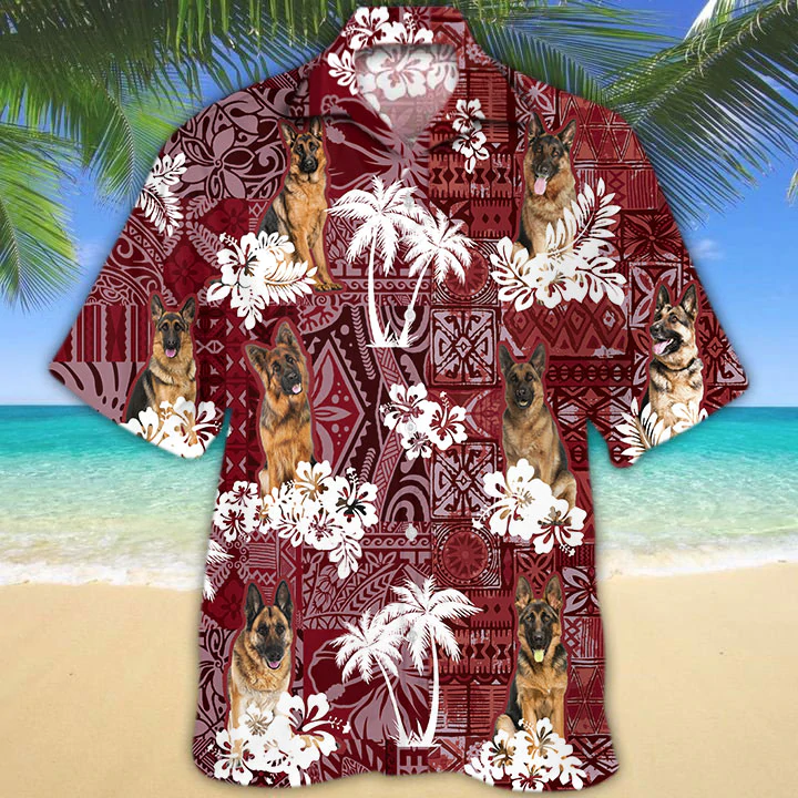 German Shepherd 2 Red Hawaii Gift For Dog Lover Animal Summer Shirts Ha16554