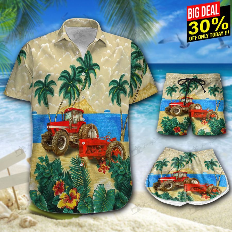 Farmer Tractor Red Hawaiian Shirt Shorts Ha31906