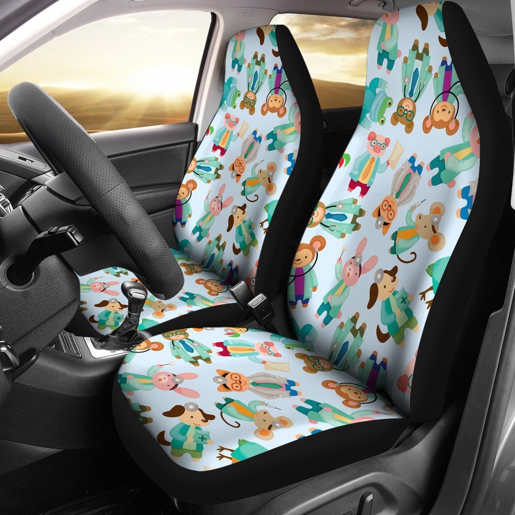 Animal Nurse Pattern Print Seat Cover Car Seat Covers Set 2 Pc, Car Accessories Car Mats