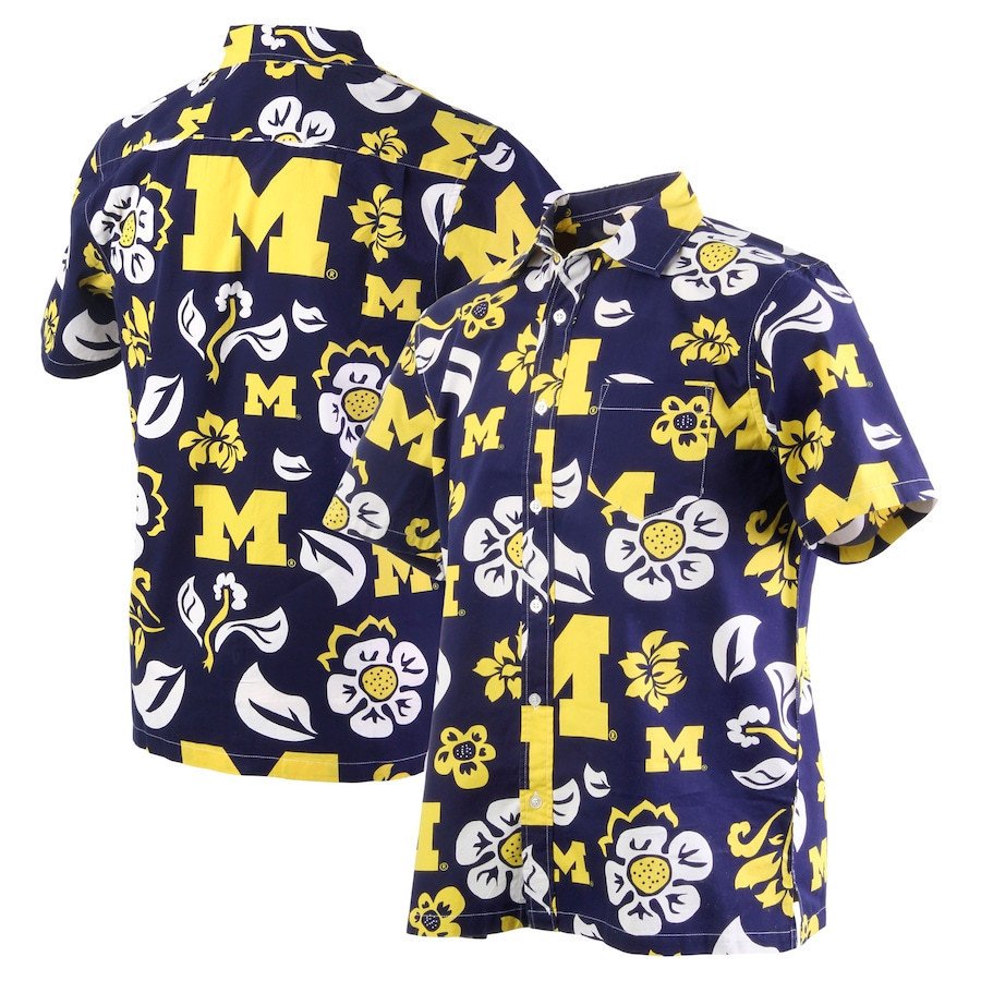 Michigan Wolverines Navy White Floral Hawaii Shirt Ha38051