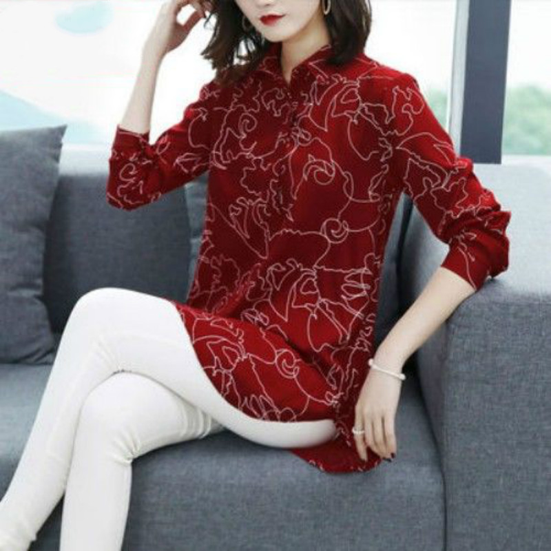 Casual Autumn Spring Shirts Women Clothing New 2022 Floral Printed Tunic Loose Long Party Vintage Blouses Tops H228 alx