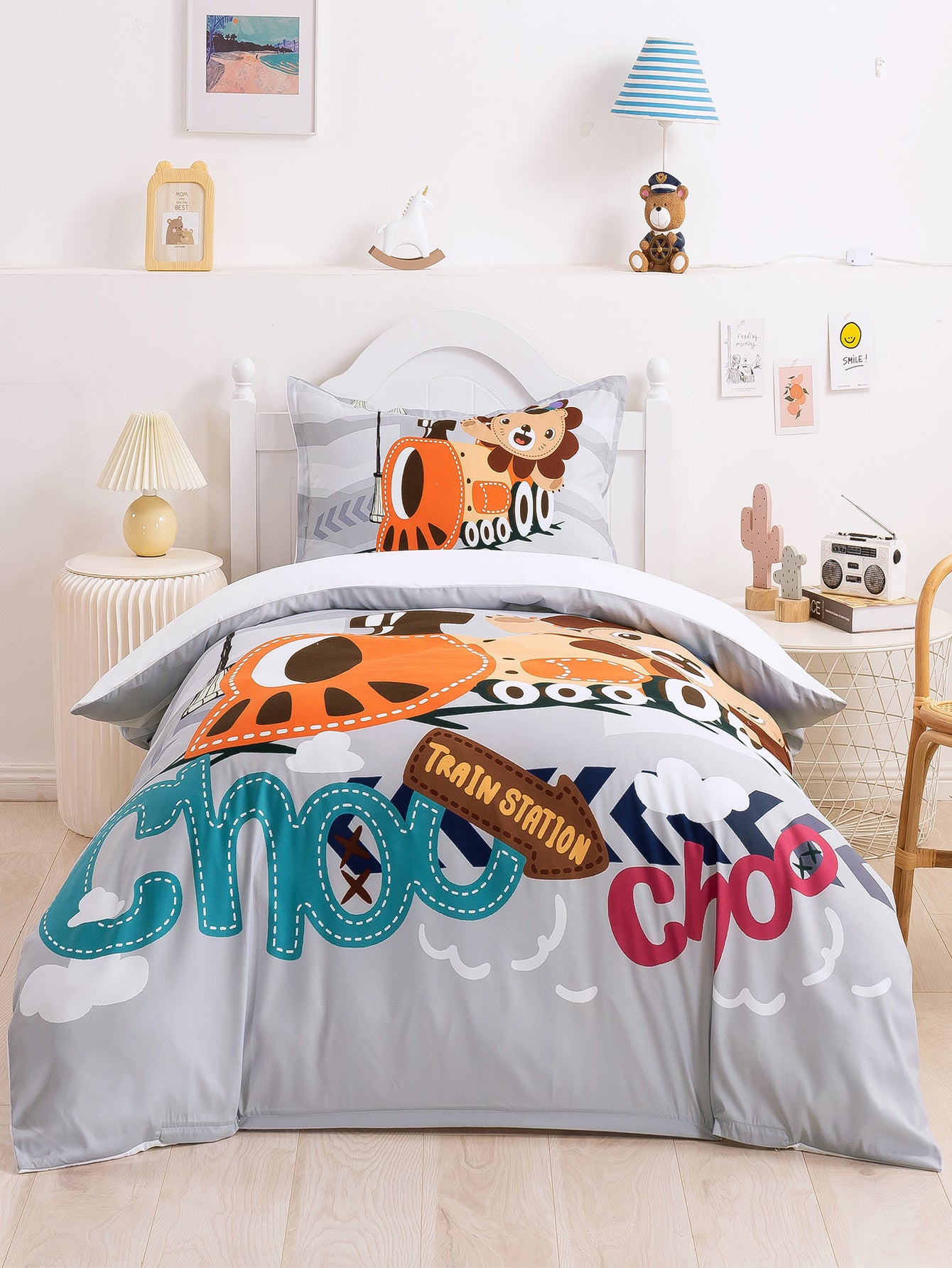 3D Cartoon Animal Lion Train Quilt Cover Set Bedding Set Duvet Cover Pillowcases 339