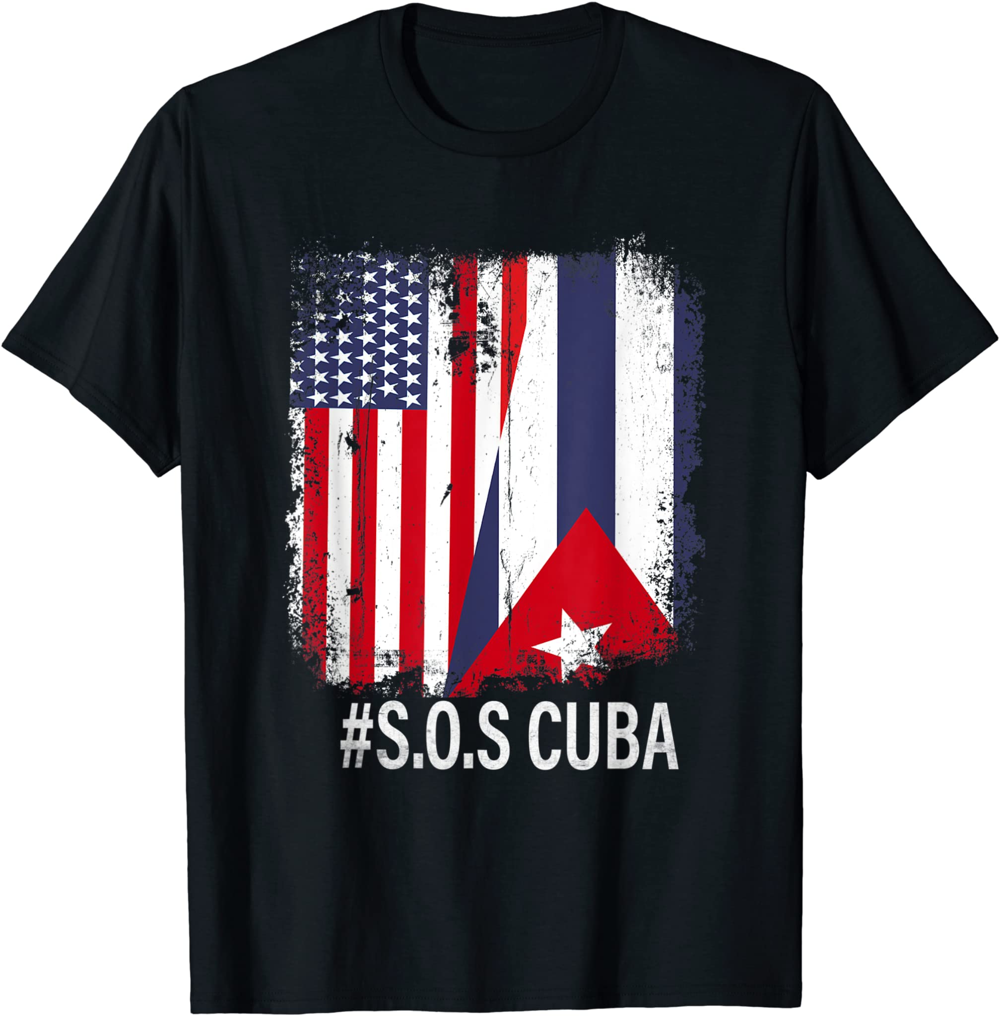 Half American Cuban Flag Sos Cuba Vintage Men Women T-Shirt