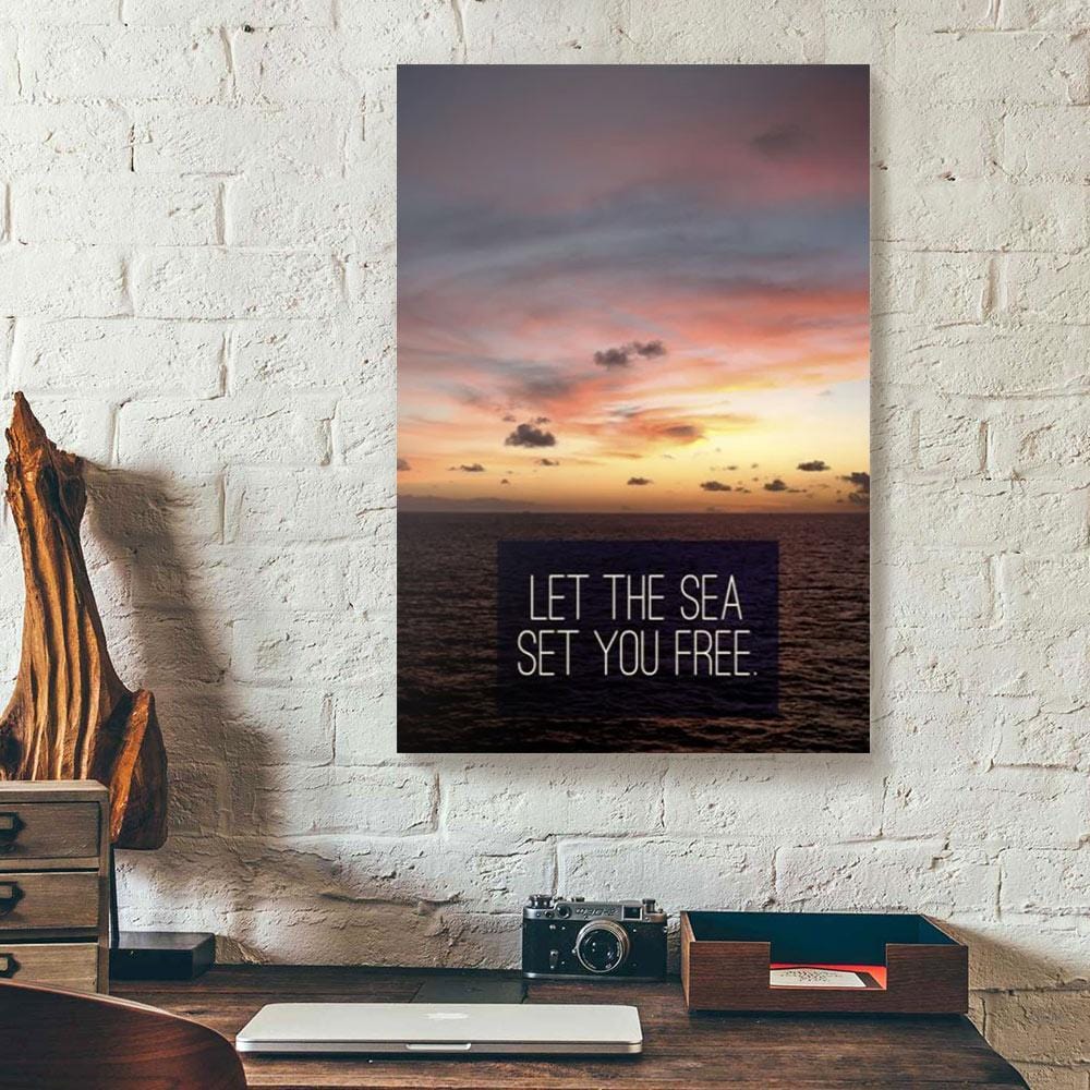 Canvas Artwork Let The Sea Set You Free Ocean Wood Home Canvas Wall Art Home Decoration