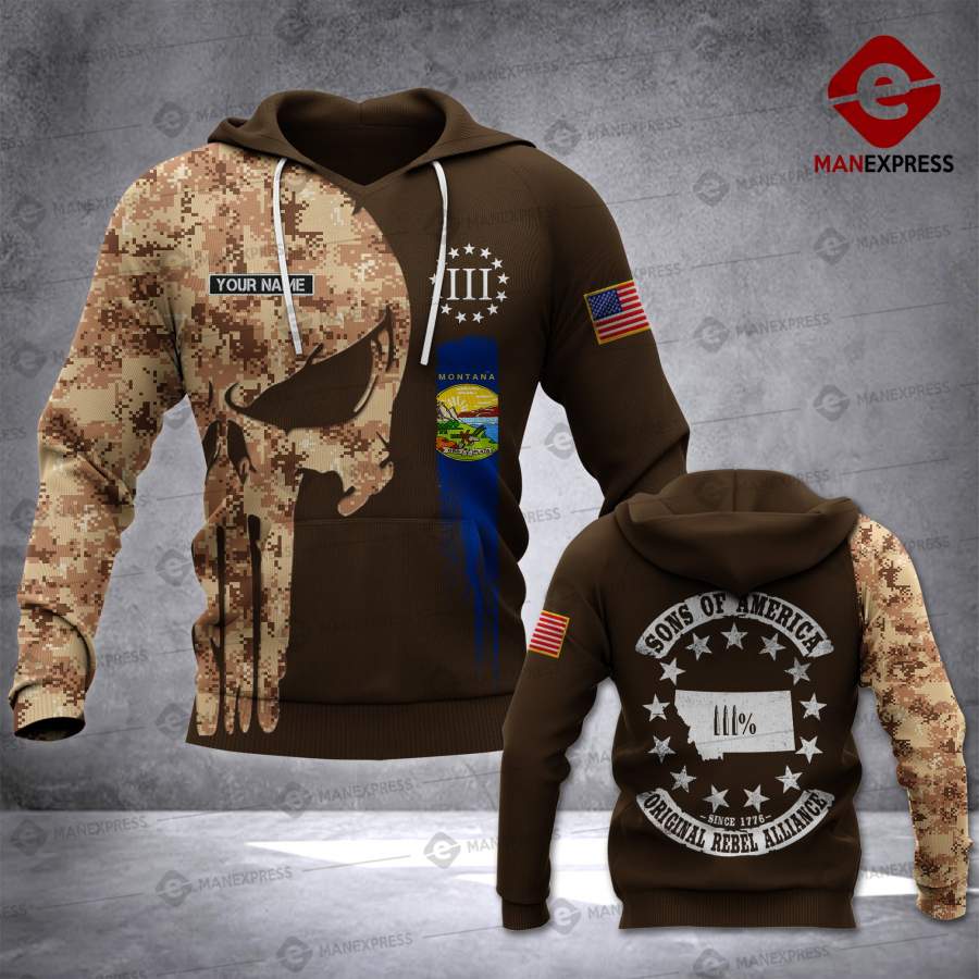 VH CUSTOMIZE  Montana THREE PERCENTER HOODIE 3D ALL OVER PRINT 2808 LVT