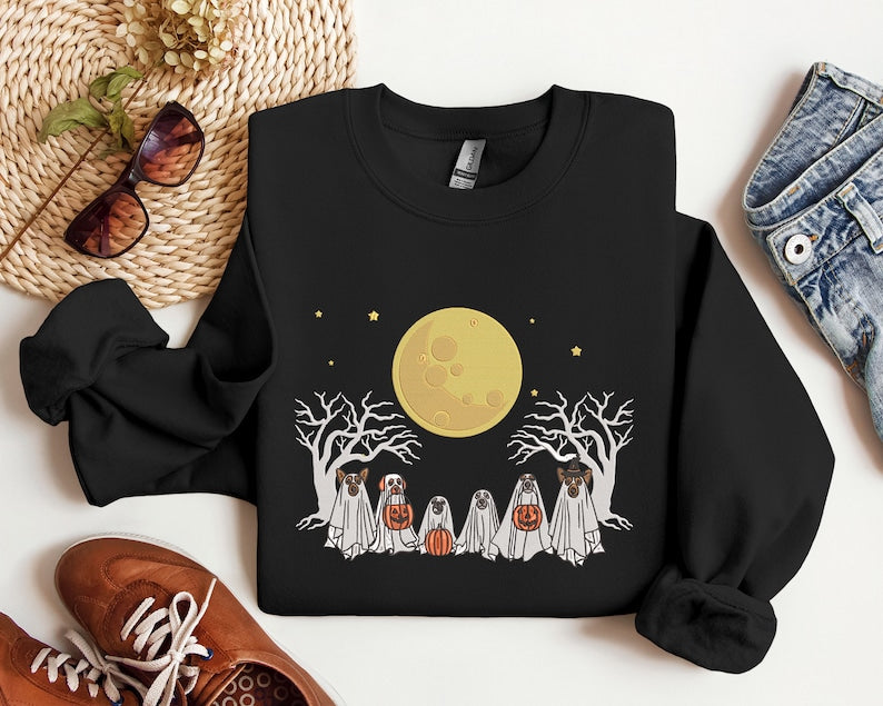 Dog Ghost Embroidered Sweatshirt 2D Crewneck Sweatshirt All Over Print Sweatshirt For Women Sweatshirt For Men Sws3090