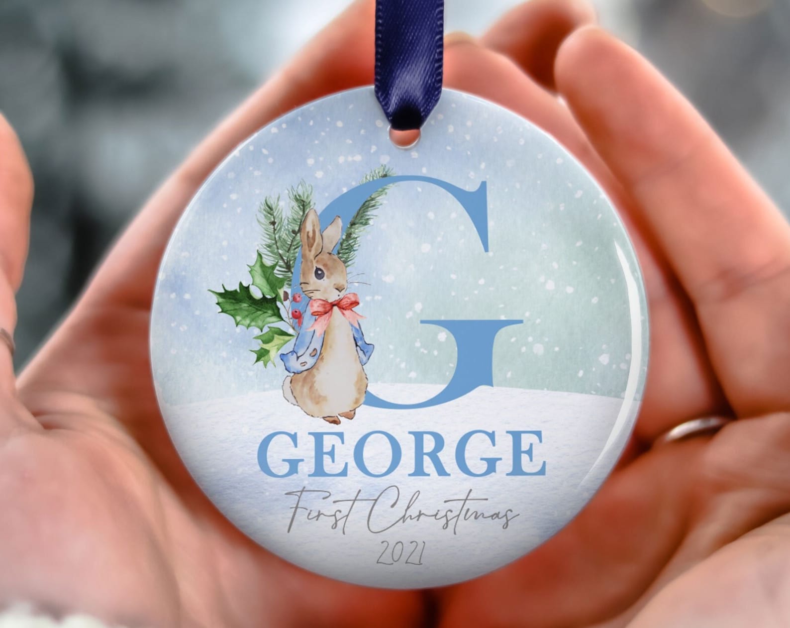 Personalized Baby’S First Christmas Rabbit First Christmas Bauble 1St Baby Boy Gift New Baby Keepsake Ornament